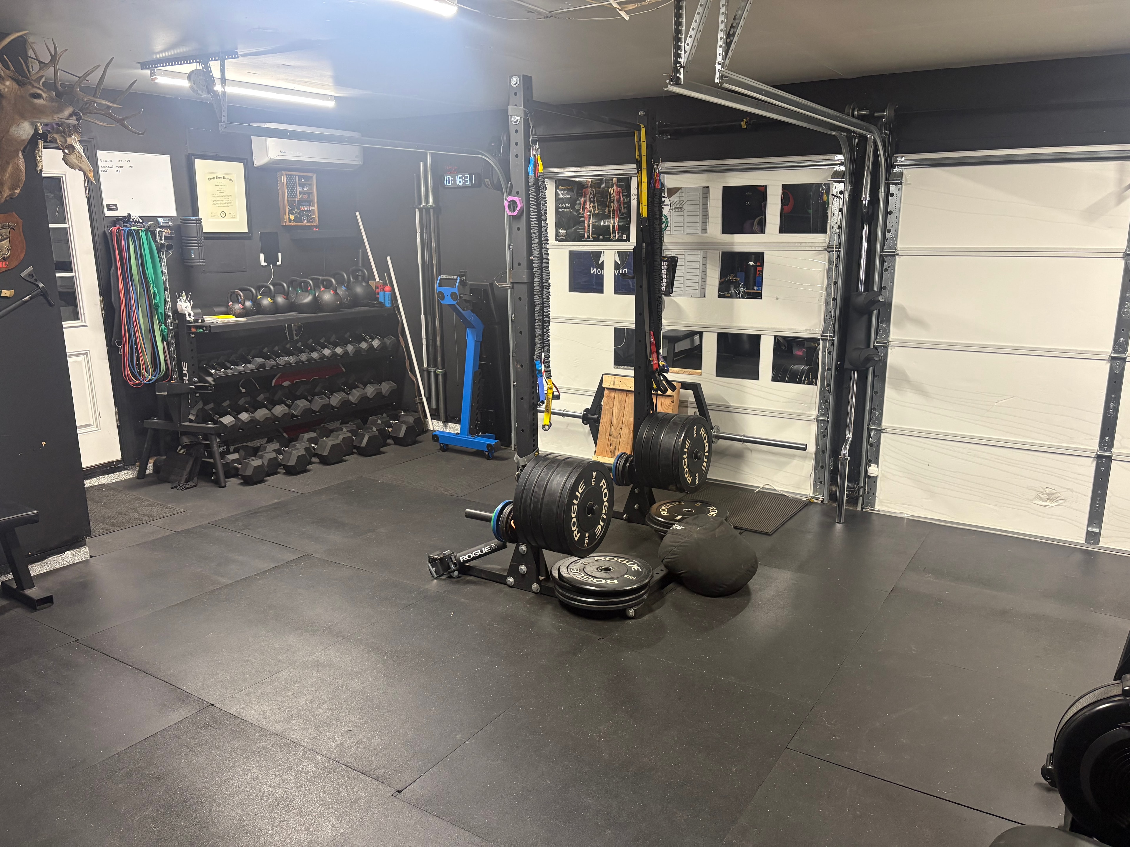 Funeral Fitness gym — Rogue equipment, loaded barbell, kettlebells, Chantilly VA